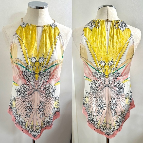 Cache Tops - Cache Gold and Pink Asymmetrical Sleeveless Tank Top